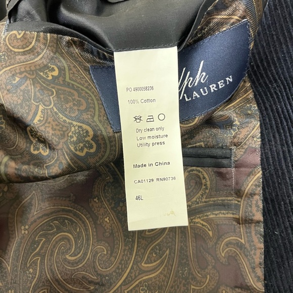 Lauren Ralph Lauren Two-Button Black
Corduroy Mens Blazer Suede Elbow Patch 46L - Picture 5 of 12